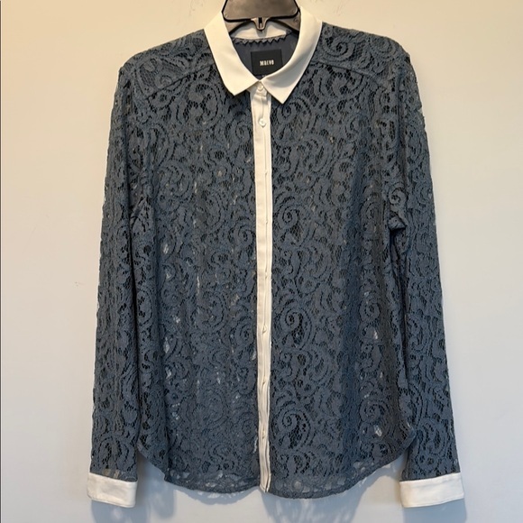Maeve Blue Lace Blouse with Cream Collar - Picture 1 of 8